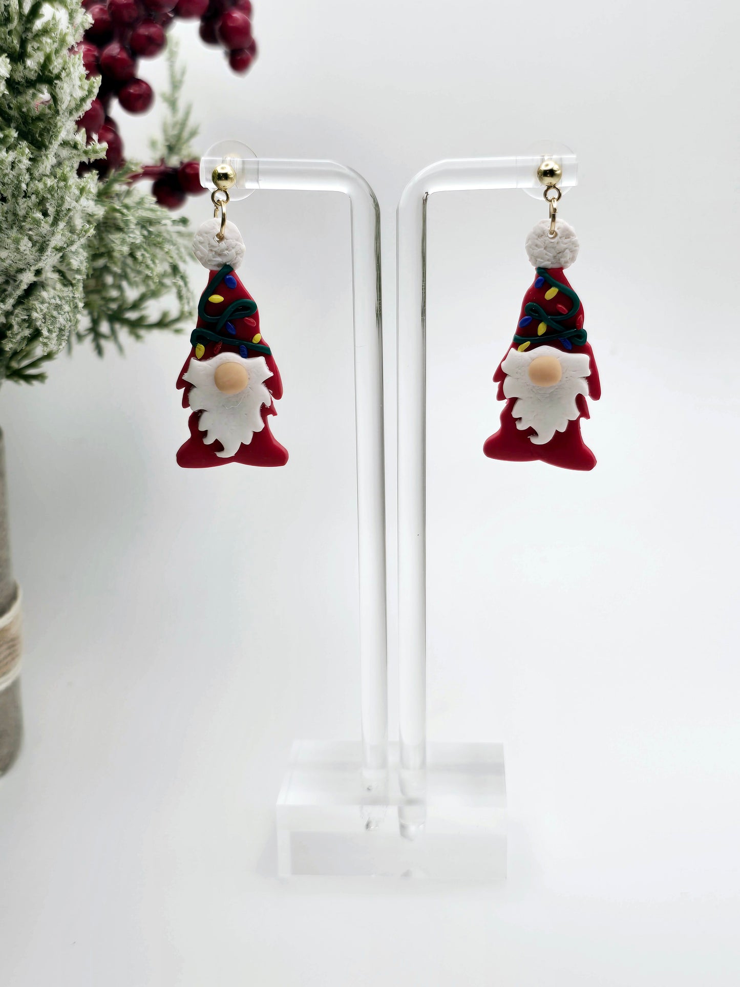 Christmas lights gnome earrings