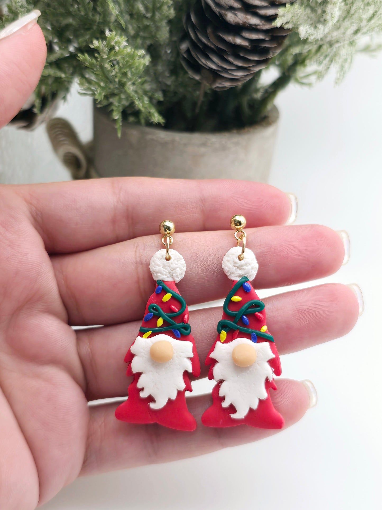 Christmas lights gnome earrings