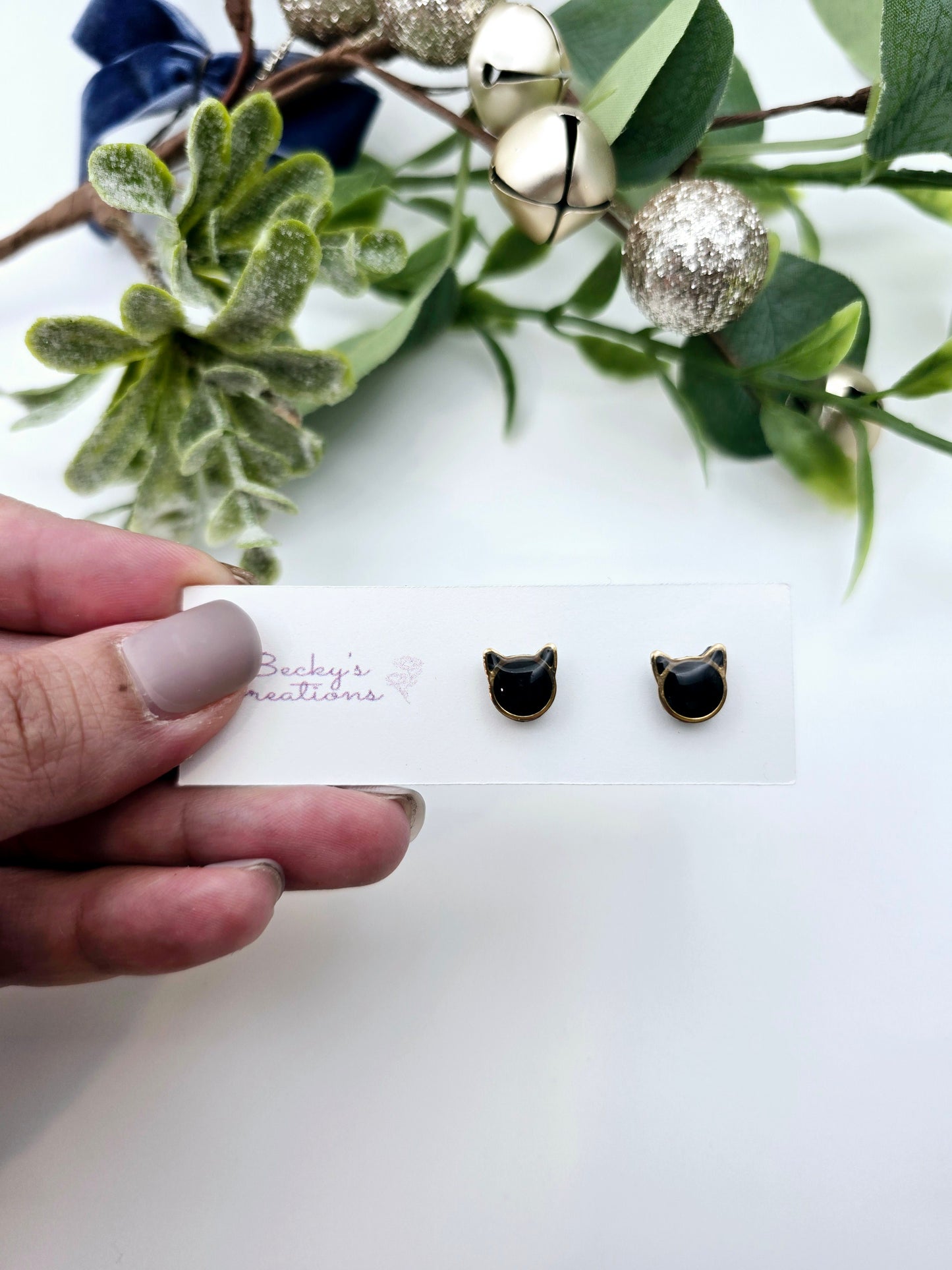 Gold/silver trimmed mini Cat studs