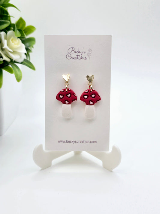 Heart mushroom earrings