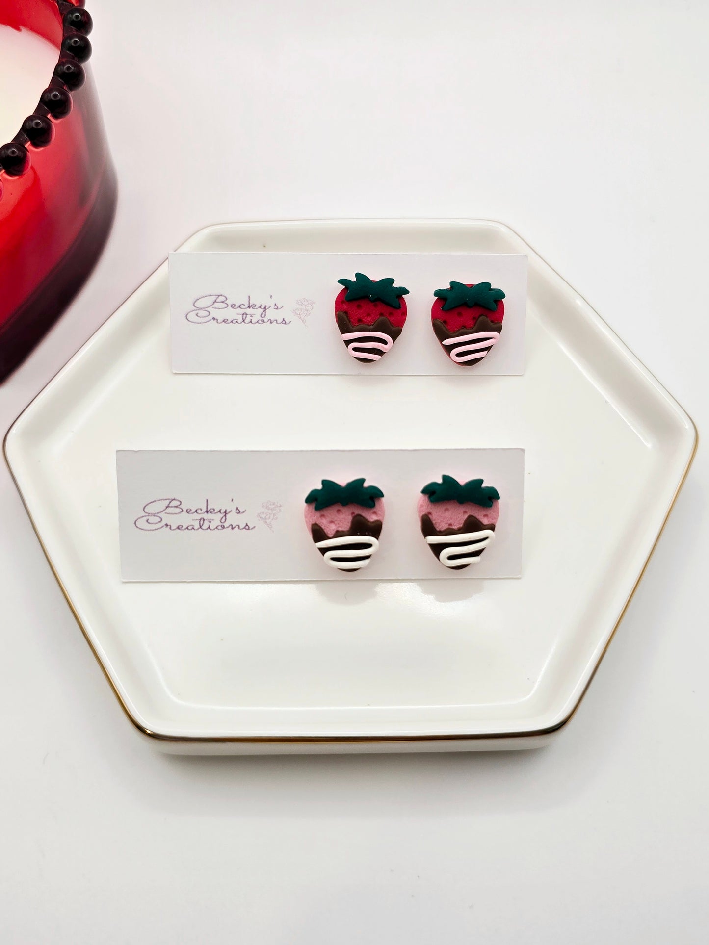 Chocolate covered strawberry stud earrings