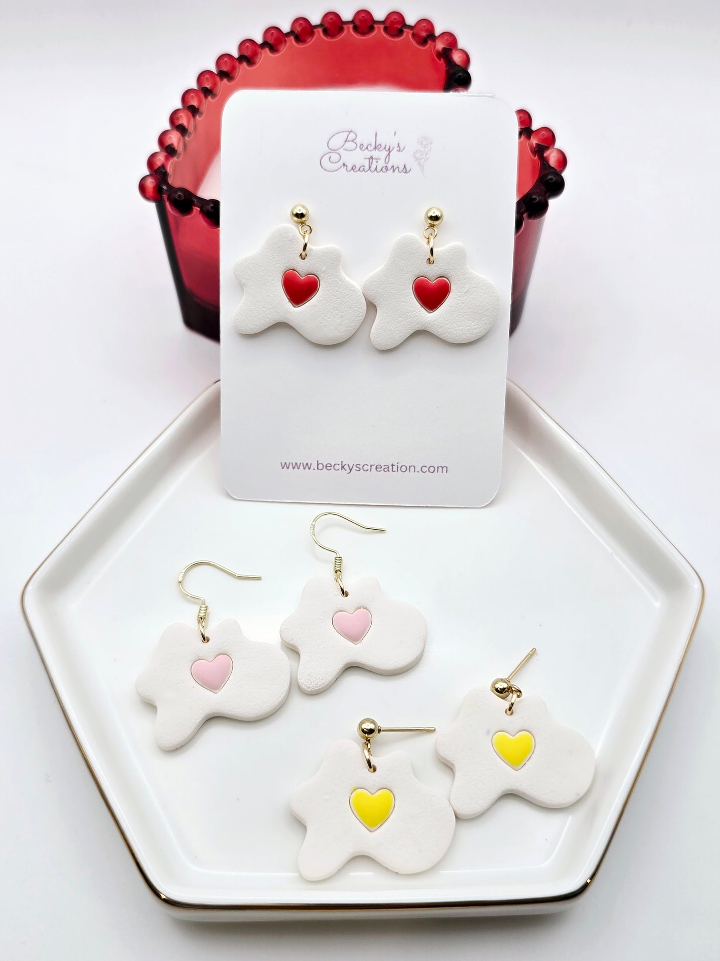 Heart egg dangle earrings