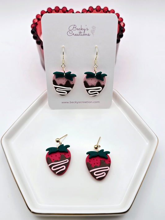 Chocolate covered strawberry dangle earrings