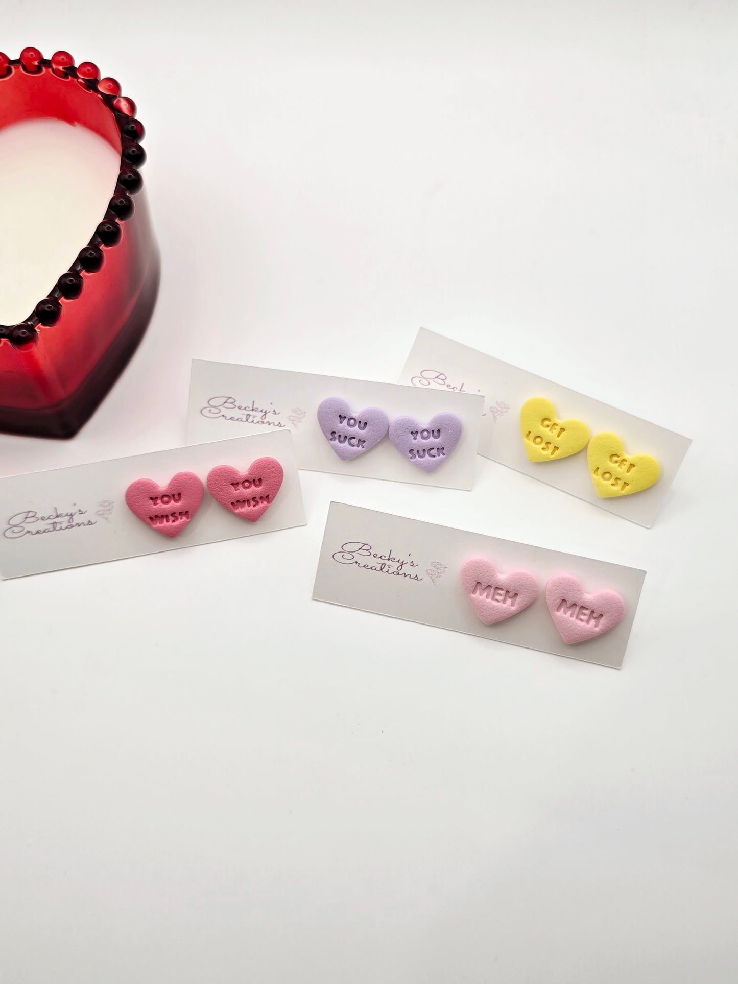 Anti-Valentines Conversation hearts studs