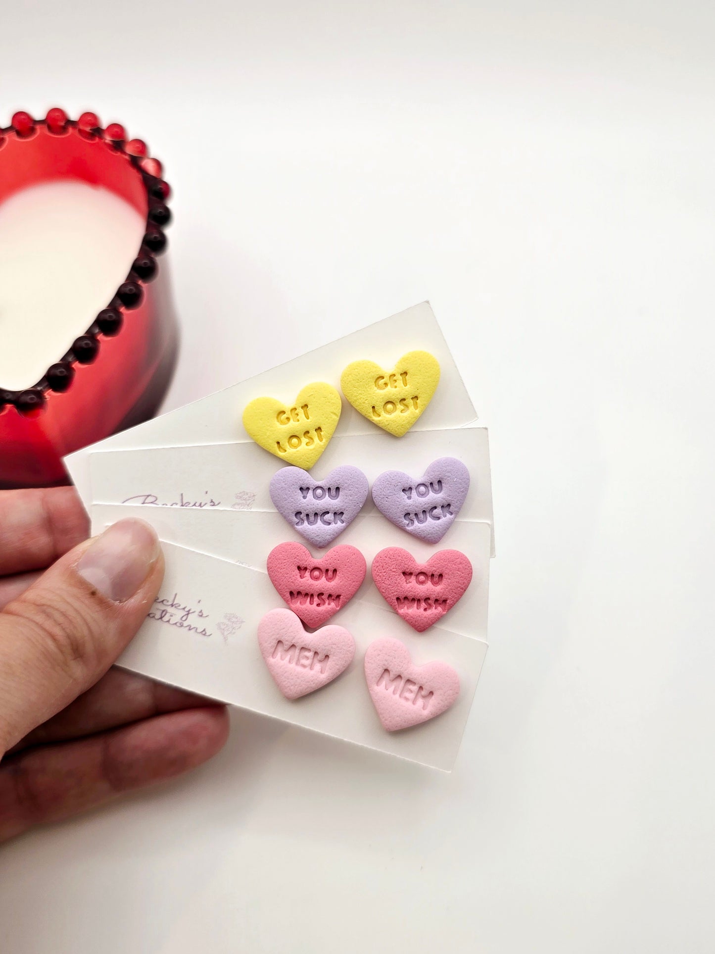 Anti-Valentines Conversation hearts studs