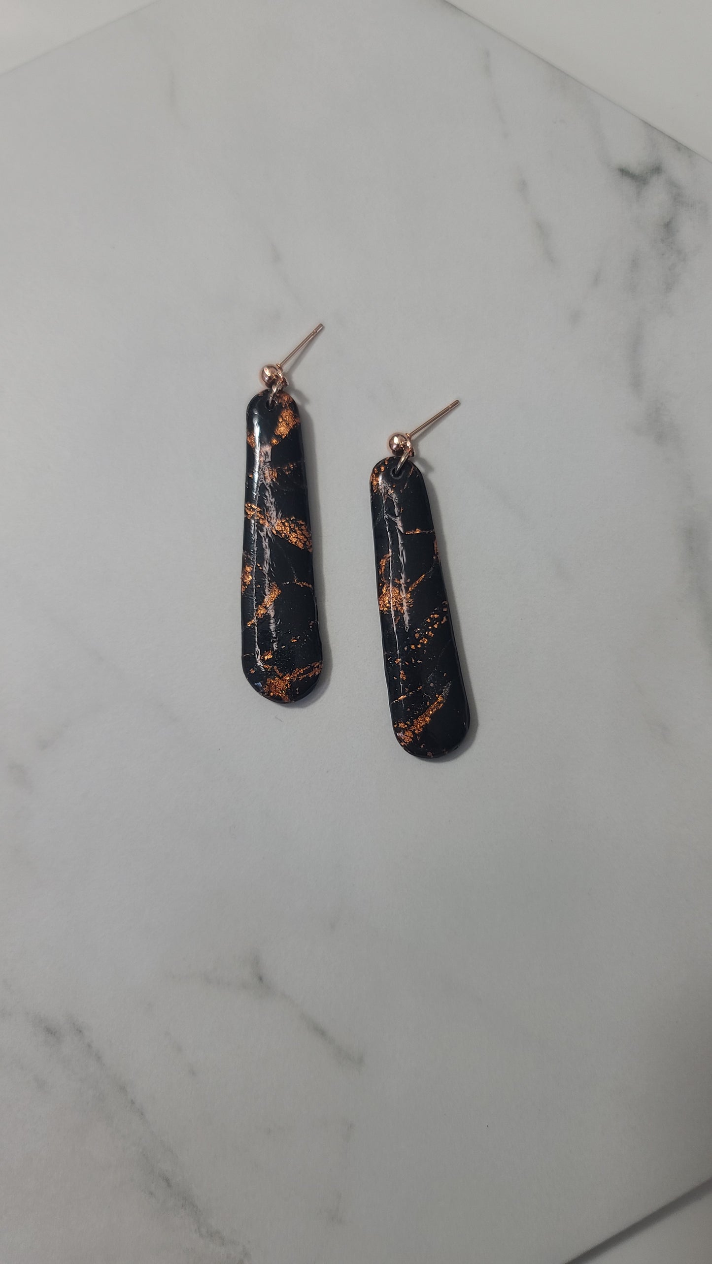 Black and Rose Gold marble earrings